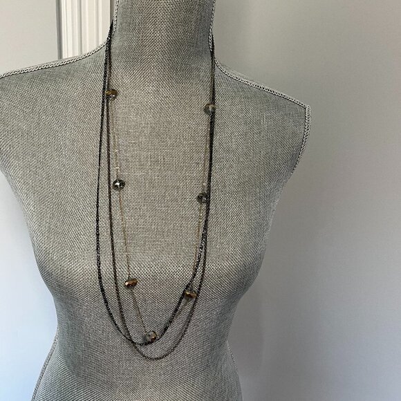 Black and Gold Long Statement Necklace- Great condition - Picture 1 of 2